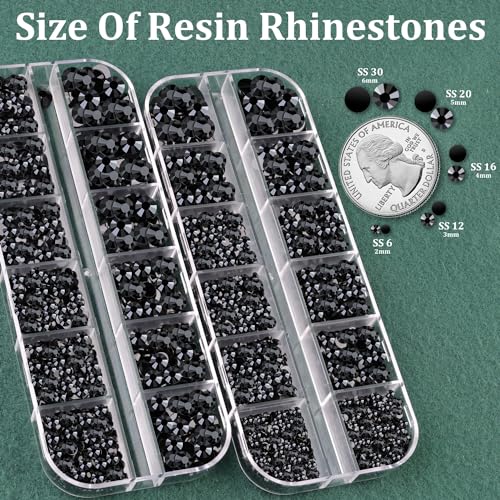 Resin Rhinestones for Crafting with B7000 Jewelry Glue, 2 Boxes Black Flatback Crystals with 3Pcs 10ml Glue for Bedazzling Crafts DIY Nail Art Makeup，Non Hotfix Gems for Clothing Shoes - color: Black, size: 2 Small Pack with Glue