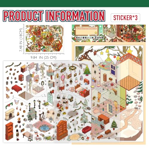 Large Merry Christmas 3D Miniature Scene Stickers, Colorful Christmas Set - color: Colorful Christmas-large 1 Set