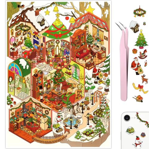 Large Merry Christmas 3D Miniature Scene Stickers, Colorful Christmas Set - color: Colorful Christmas-large 1 Set