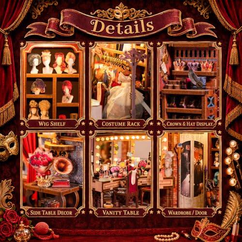 fifijoy Theatre Dressing Room DIY Book Nook Kit - DIY Miniature Dollhouse Book Nook Kit, Classic Theater 3D Wooden Puzzle Model Bookshelf Insert Decor, Gift for Craft Lovers (with Yellow Light) - color: Brown