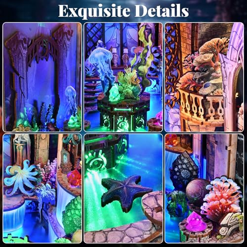 fifijoy Book Nook Kit - Atlantis DIY Miniature House Dollhouse Kit for Adults and Teens, 3D Wooden Puzzle Bookend Bookshelf Insert Decor with LED Light, Gifts for Family and Friends - color: Atlantis