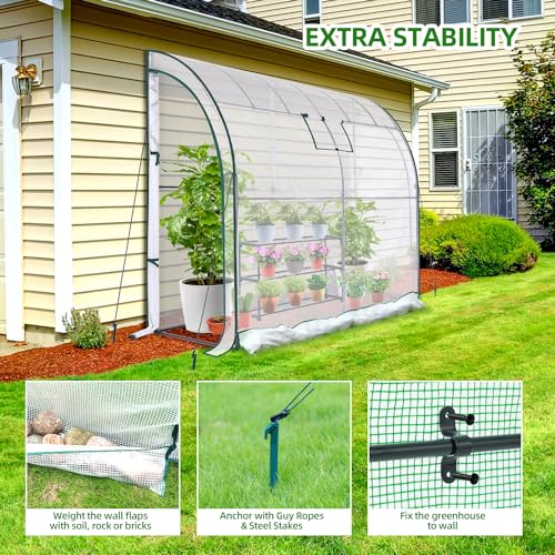 Lean to Greenhouse with 3-Tier Shelves: Ohuhu Portable Walk-in Wall Mounted Green House with Mesh Windows, 79"x39"x83" Reinforced Lean-to Wall Greenhouses with 2 Roll-Up Zipper Doors for Outdoors - color: White, size: 6.6' x 3.3' x 7'