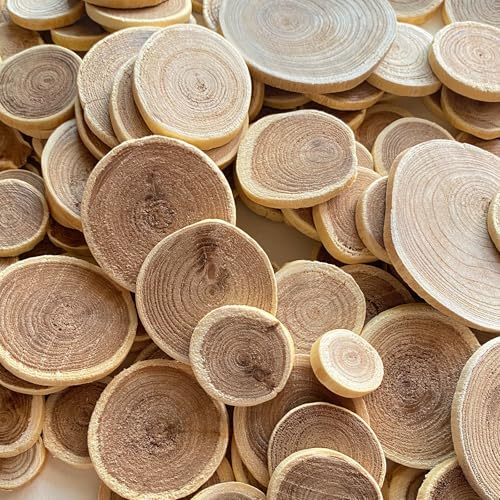 MUXGOA 1"-2.5" Mini Wood Slices,15OZ Natural Unfinished Wood Tree Bark Round Log Discs for Home Hanging Decorations,Arts & Crafts,DIY Christmas Ornaments (Assorted Size)