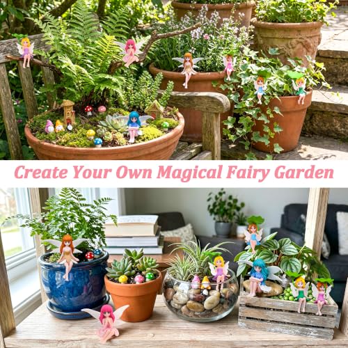 Avalution 17 Pcs Fairy Garden Accessories Kit, Miniature Sitting Fairy Figurines with Leaf Umbrellas, Houses and Mushrooms for Plant Pots and DIY Decor - size: 17 Pcs