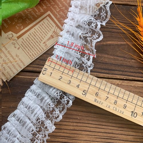 15 Yards Double Ruffle Lace Trim - 1.8 Inch Wide - color: White Lace Double Ruffle