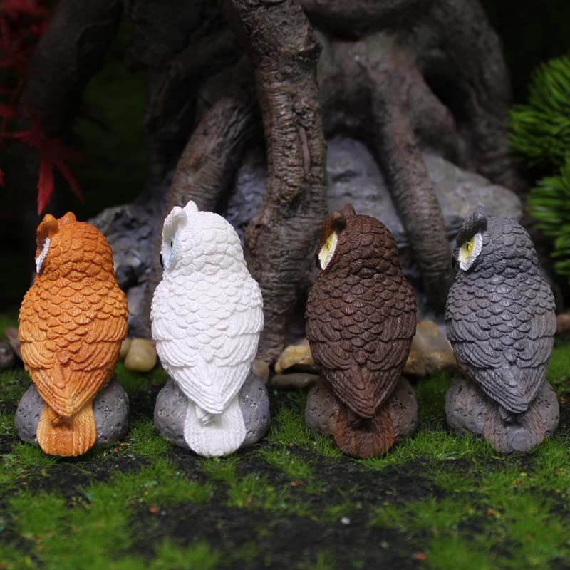 Mini Owl Figurines, Fairy Garden Accessories, 4 Pack Miniature Owls for Garden Decor, 2.16 x 1.3 x 1.06 Inches - color: 4 Pcs Owl Figurines