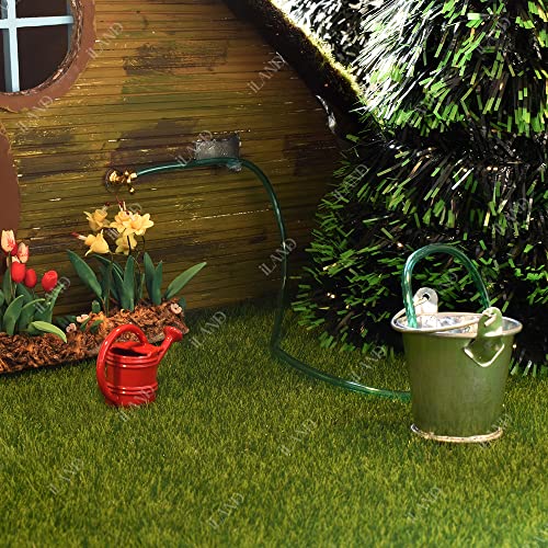 iland Dollhouse Accessories on 1:12 Scale, Gardening Tools Pack of Mini Metal Pail, Watering Pot and Hose Fits Fairy Garden