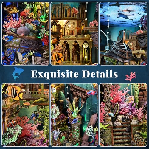 fifijoy Book Nook Kit - DIY Miniature Dollhouse for Adults and Teens, Creative Bookshelf Decor 3D Wooden Puzzle Bookend with LED Light, Unique Gift for Family and Friends (Lost City of Atlantis) - color: Lost City of Atlantis