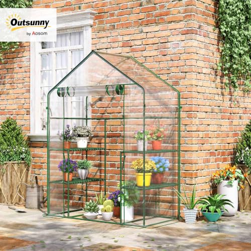 Outsunny 5' x 2.5' x 6.5' Mini Walk-in Greenhouse 3 Tier Shelves PVC Clear - color: Dark Green