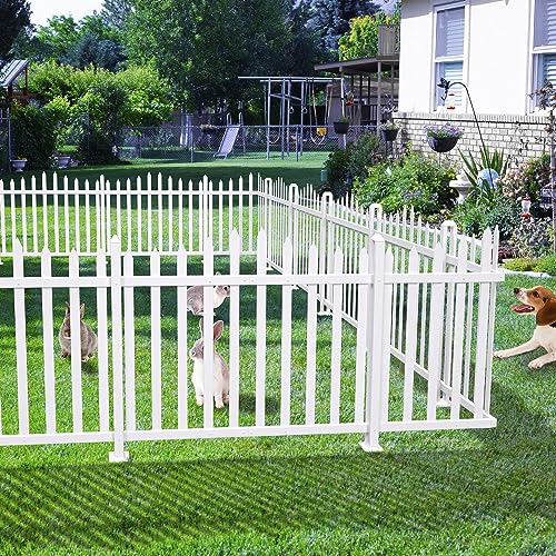 COARBOR 10 Sets 84"x36" Vinyl Picket Fence Panel White PVC Garden Decorative Fence for Yard Border Outdoor Patio Pet Barrier Temporary Small Dog Fence(20x10 Pickets, Scallop) - color: 20 Pickets, Scallop, size: W84" X H36"