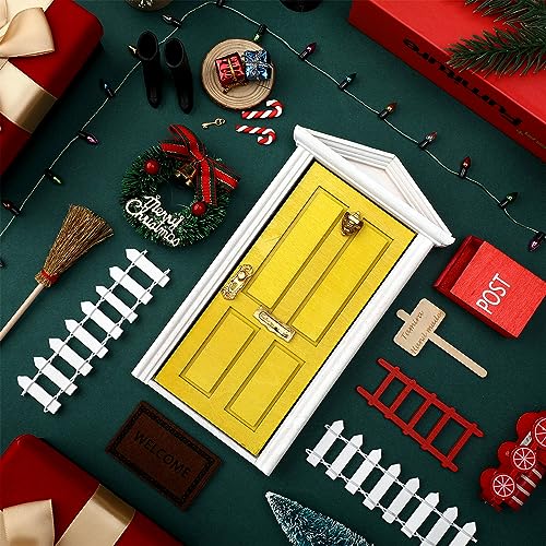 Hungdao 20 Pcs Christmas Fairy Door Wooden Miniature Decor, Yellow Door - color: Yellow Door