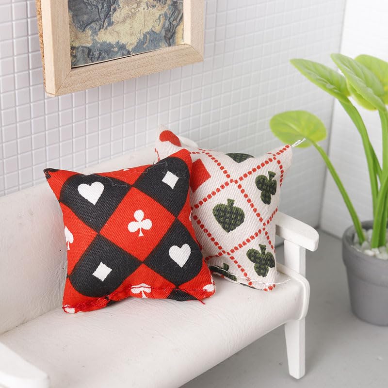 EMiEN 2pcs 1:12 Miniature Throw Pillows for Sofa Cushions,Miniature Ornament for DIY House Decoration on 1/12 Scale