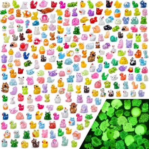 160pcs Mini Resin Animals Different 160 Styles Variety Tiny Small Animals Figure to Hide Luminous Glow in The Dark for Garden Dollhouse DIY Craft Decor Small Plastic Miniature Crafts Decor Aquarium