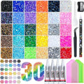 36000 Pcs Resin Rhinestones Kit for Bedazzling - 30 Colors SS10 Flatback Gems with 4 Bottles 15ml B7000 Glue & Tools - DIY Craft Kit for Nail Art, Sneakers, Phone Cases & Blind Box Figures (3mm)