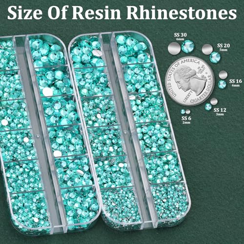 Resin Rhinestones for Crafting with B7000 Jewelry Glue, 2 Boxes Aquamarine Flatback Crystals with 3Pcs 10ml Glue for Bedazzling Crafts DIY Nail Art Makeup, Gems for Clothing Shoes - color: Aquamarine, size: 2 Small Pack with Glue