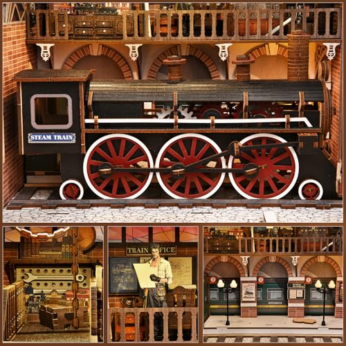 TOYQI Book Nook Kit for Adult, DIY Miniature Dollhouse Kit, Train Model - color: Train Station