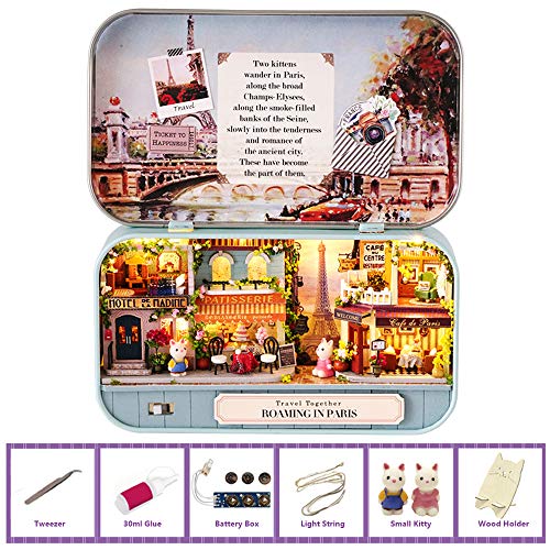 MAGQOO 3D Wooden Dollhouse Miniature DIY Doll House Kit with Furniture,1:100 DIY Box Theater Kit (Roaming in Paris) - color: Roam in Paris