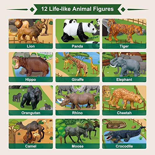 Mini Tudou Safari Animals Figures & 57x38.6'' Play Mat for Kids Toddler 3-5