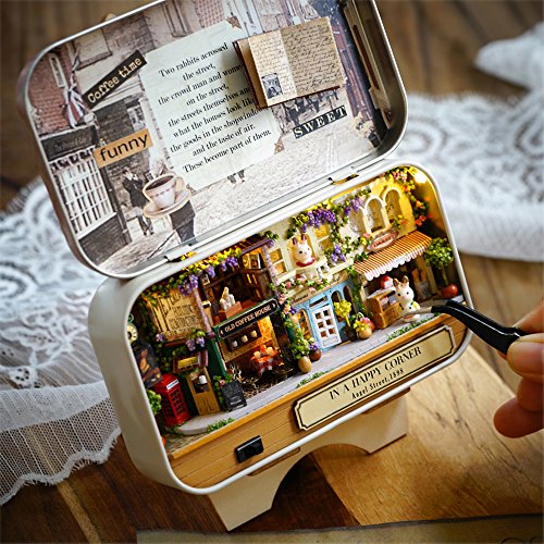 MAGQOO 3D Wooden Dollhouse Miniature DIY Doll House Kit with Furniture 1:100 DIY Box Theater Kit (Happy Corner) - color: Happy Corner
