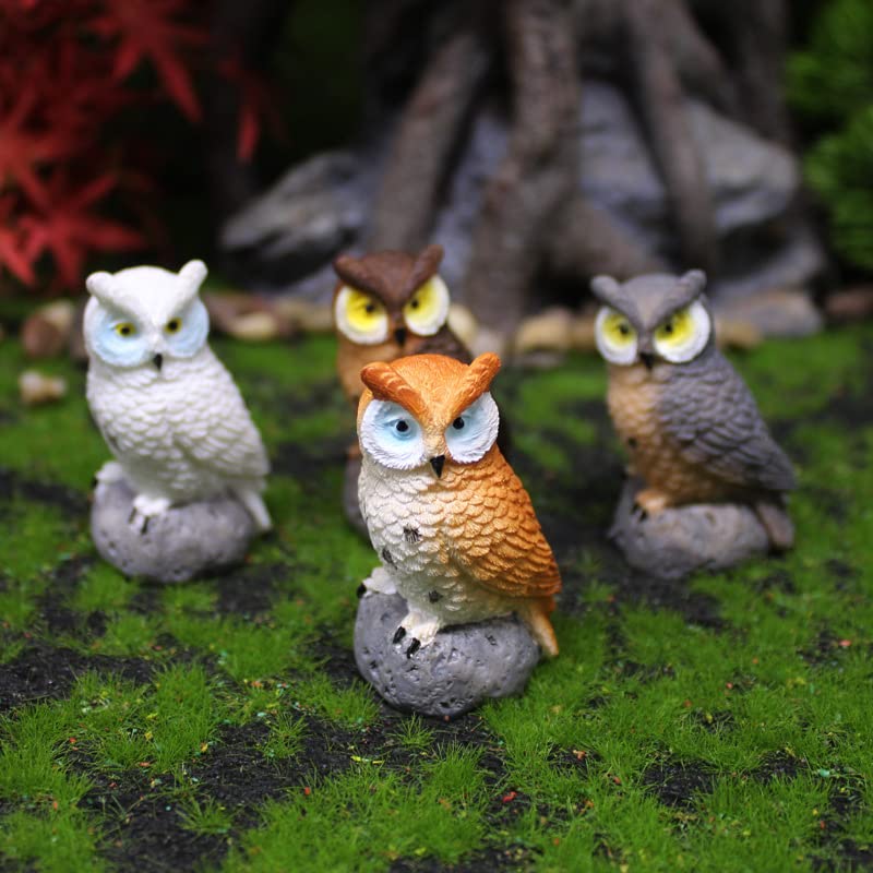 Mini Owl Figurines, Fairy Garden Accessories, 4 Pack Miniature Owls for Garden Decor, 2.16 x 1.3 x 1.06 Inches - color: 4 Pcs Owl Figurines