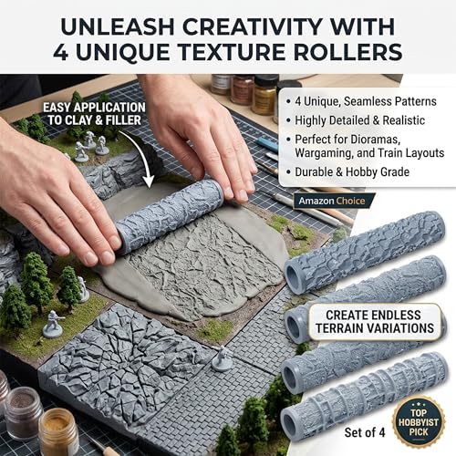 Warmtree 4 Pcs RPG Terrain Texture Roller Set Polymer Clay Texture Roller