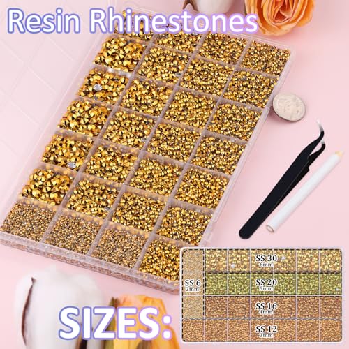 30000Pcs Resin Rhinestones for Bedazzling with Tweezers, Mine Gold Rhinestones for Crafting with B7000 Jewelry Glue for DIY Crafts Clothing Tumblers Shoes Fabric Nail Art - color: Gold, size: X-Large Pack + 1Pc Glue