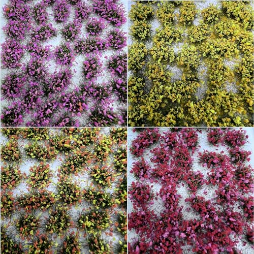 Woohome 4 Pack Miniature Colorful Flower Cluster Self Adhesive Flower Vegetation Groups Static Grass Tufts for Train Landscape Railroad Scenery Sand Military Layout Model - color: 4b