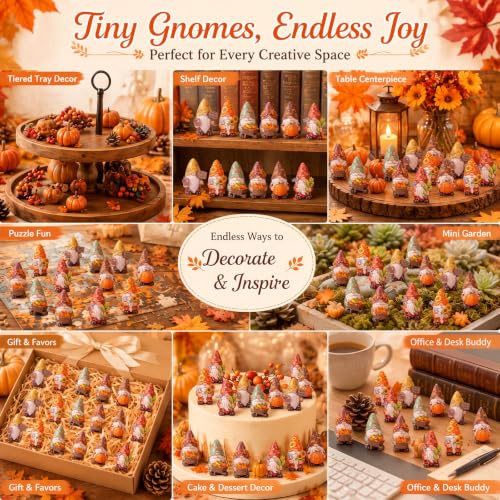 Yaomiao 60 Pcs Mini Fall Harvest Gnomes Figurines Bulk Resin Gnomes Statues - style: Fall Harvest
