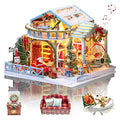 GuDoQi DIY Miniature Dollhouse Kit, Tiny House kit with Music, Miniature House Kit 1:24 Scale, Great Handmade Crafts Gift for Birthday, Christmas Night - color: Christmas Night