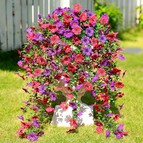Artificial Hanging Flowers for Outdoors UV Resistant Spring Decor - color: Mixed Color Fuchsia Purple