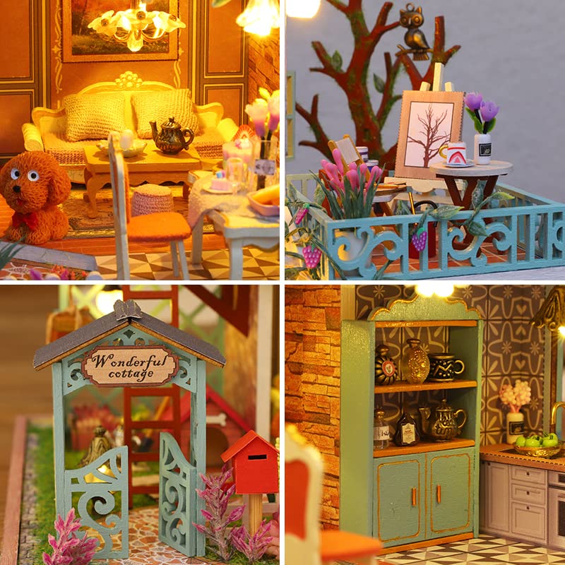 GuDoQi DIY Miniature Dollhouse Kit, Tiny House kit with Music, Miniature House Kit 1:24 Scale, Great Handmade Crafts Gift for Birthday Christmas Day, Jungle Resort - color: Jungle Resort