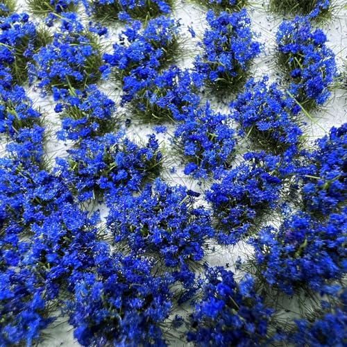Woohome 53 Pcs DIY Miniature Flower Cluster Flower Vegetation Groups Cyan Static Grass Tufts for Train Landscape Railroad Scenery Sand Military Layout Model Miniature Bases and Dioramas - color: Cyan