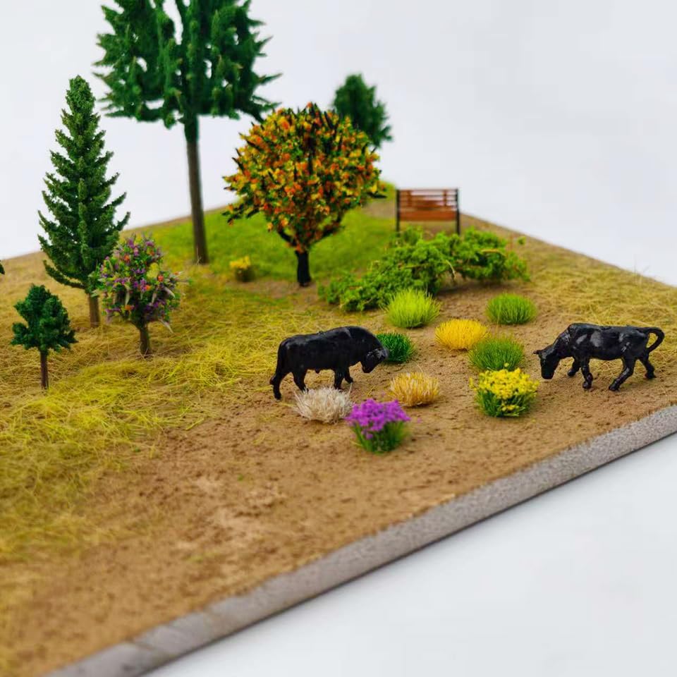126 Pcs Static Grass Tufts&Flowers DIY Miniature Shrubs Bushes