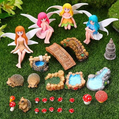 28Pcs Fairy Garden Accessories, Miniature Garden Ornaments - color: Red+brown