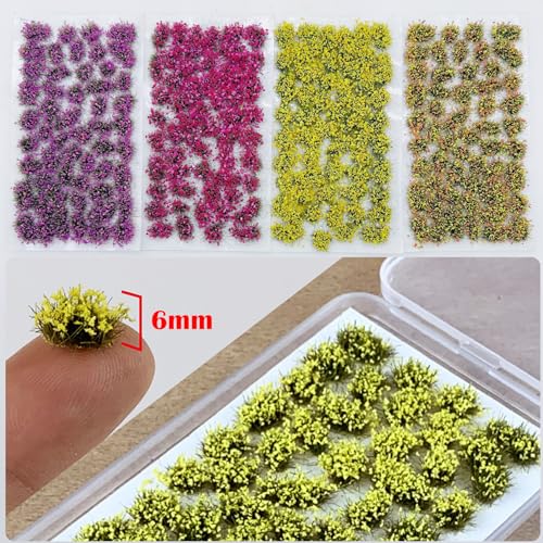 Woohome 4 Pack Miniature Colorful Flower Cluster Self Adhesive Flower Vegetation Groups Static Grass Tufts for Train Landscape Railroad Scenery Sand Military Layout Model - color: 4b