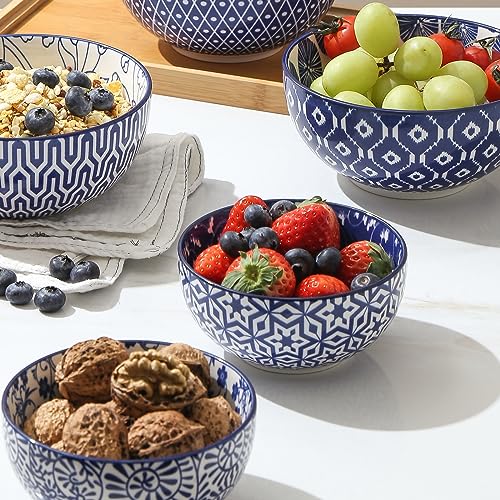 Selamica Ceramic 12 OZ Dessert Bowls Set, Ice Cream Bowls, 4.7 Inch Small Bowls for Snack, Side Dishes, Rice, Microwave Dishwasher Safe, Set of 6, Vintage Blue - color: Vintage Blue, size: 4.7 Inch