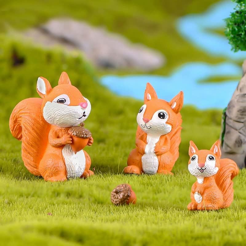 Cute Squirrel Family Figurine Set - Miniature Garden Fairy Ornament for DIY Home Decor, Micro Landscape Accessories, Bonsai Craft Decor, Fairy Garden Decorations, 3Pack