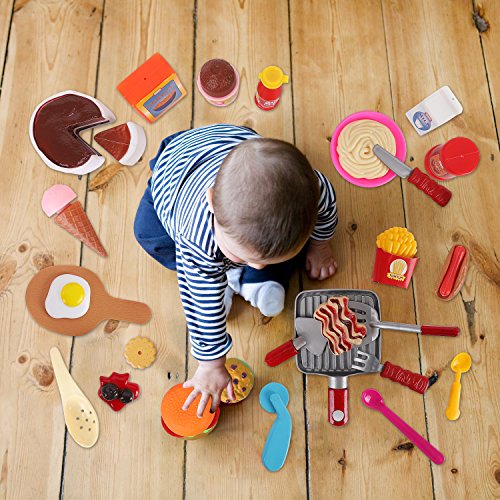50 PCS Kids Deluxe Pretend Play Food Set with Kitchen Tools, Breakfast, Fast Food, Ice Cream & Desserts - Fun & Interactive Gourmet Toy Assortment Playset for Imaginative Play - style: 50 Pieces