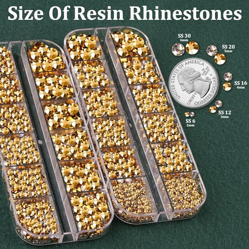 Resin Rhinestones for Crafting with B7000 Jewelry Glue, 2 Boxes Gold Flatback Crystals with 3Pcs 10ml Glue for Bedazzling Crafts DIY Nail Art Makeup，Non Hotfix Gems for Clothing Shoes - color: Copper Gold, size: 2 Small Pack with Glue