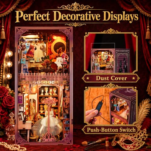 fifijoy Theatre Dressing Room DIY Book Nook Kit - DIY Miniature Dollhouse Book Nook Kit, Classic Theater 3D Wooden Puzzle Model Bookshelf Insert Decor, Gift for Craft Lovers (with Yellow Light) - color: Brown