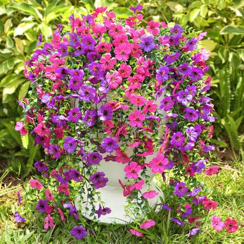 Artificial Hanging Flowers for Outdoors Spring Summer Decor - color: Fuchsia Purple