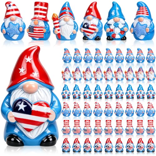 60 Pcs Patriotic Mini Resin Gnomes 6 Style 4th of July Tiny Gnomes Figures to Hide Independence Day Miniature Decor for DIY Craft Projects Party Favors and Desk Decor - color: Patriotic