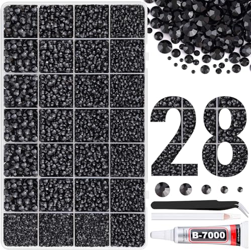 30000Pcs Resin Rhinestones for Bedazzling with Tweezers, Black Rhinestones for Crafting with B7000 Jewelry Glue for DIY Crafts Clothing Tumblers Shoes Fabric Nail Art - color: Black, size: X-Large Pack + 1Pc Glue