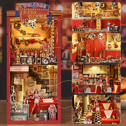fifijoy Book Nook Kit for Adults, 1950s Diner Bookshelf Insert - color: 1950s Diner