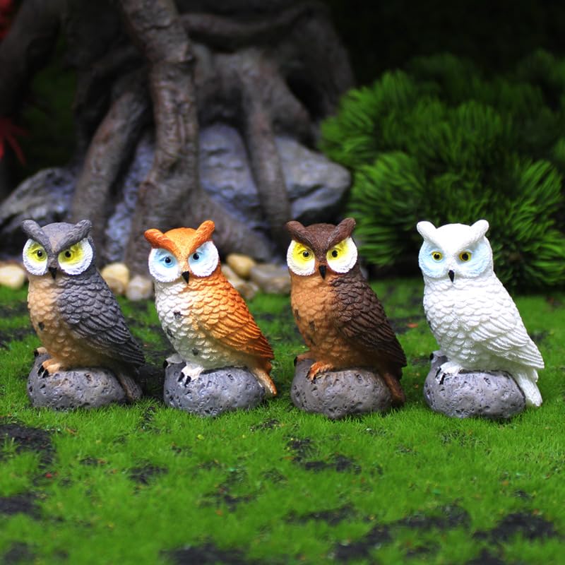 Mini Owl Figurines, Fairy Garden Accessories, 4 Pack Miniature Owls for Garden Decor, 2.16 x 1.3 x 1.06 Inches - color: 4 Pcs Owl Figurines