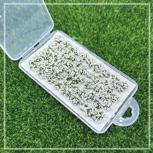 Woohome 53 Pcs DIY Miniature Flower Cluster Flower Vegetation Groups White Static Grass Tufts for Train Landscape Railroad Scenery Sand Military Layout Model Miniature Bases and Dioramas - color: White
