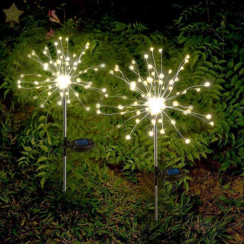 Solar Fireworks Lights for Outside, 200LED 8 Modes Fireworks Solar Lights, Fairy Garden Flowers Lights for Yard Pathway Wedding Party Christmas Diwali Garden Decor 2 Pack (Warm White) - color: Warm White