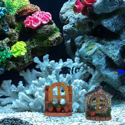 Cabilock Resin Fairy Door Window Set, 4pcs Fairy Door and Windows for Gnome Home Decoration, Tree Hugger Yard and Garden Sculptures Micro Landscape Decor Random Color (Pack of 2) - size: 6X5CM (Pack of 2)