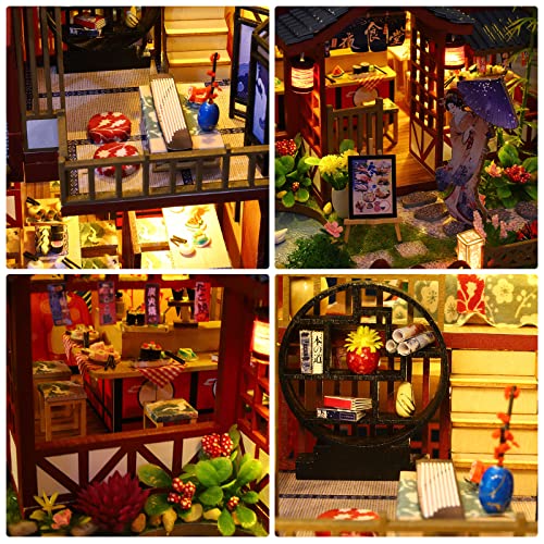 GuDoQi DIY Miniature Dollhouse Kit, 1:24 Scale Tiny House with Music Plant, Model Craft Kit for Adults, Great Handmade Gift for Birthday Christmas Day, Japanese Villa Courtyard - color: Multicolored a