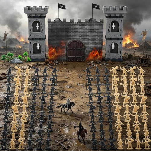 ONEST 254 Pieces Mini Medieval Knights Soldier Army Figures Horses and Soldiers Figurines Cupcake Topper Party Table Decorations - style: 254 Pieces
